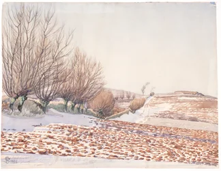 Landscape with Willow Trees and Plowed Field in Snow