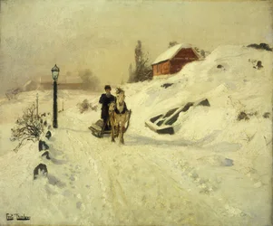 A Horse-Drawn Sleigh in a Winter Landscape