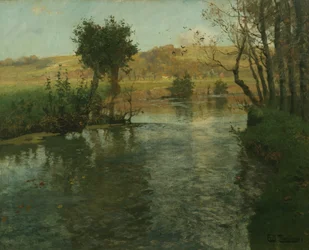 French river landscape, ca 1895
