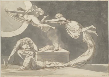Conjuration scene with a witch at the altar