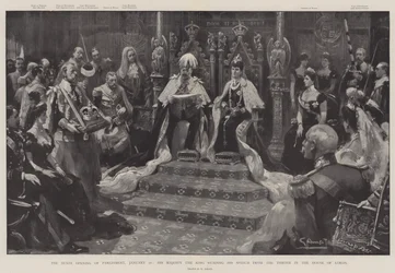 The State Opening of Parliament, 16 January, His Majesty the King reading his Speech from the Throne in the House of Lords