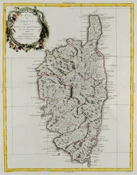 Island of Corsica divided into its provinces, engraving by G. Zuliani taken from Tome II of the 