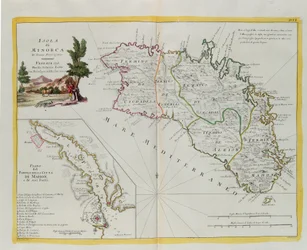 Island of Minorca and the Plan of the Port and the City of Mahon and Its Forts, Engraving by G. Zuliani from the Newest Atlas