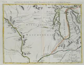 Land of the Outagamie, Mascoutin and Illinois Indians and part of the Six Nations, engraving by G. Zuliani taken from Tome I of the "Newest Atlas", published in Venice in 1778 by Antonio Zatta, Private Collection