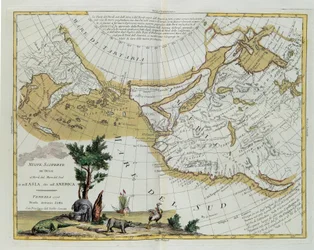 New discoveries by the Russians to the north of the South Seas, both in Asia and in America, engraving by G. Zuliani taken from Tome I of the Newest Atlas published in Venice in 1776 by Antonio Zatta