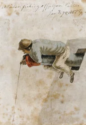 A Fishing Sailor Sitting on a Cannon