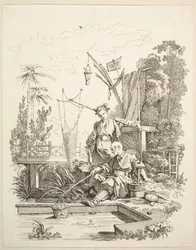 A Chinese Man and Woman Fishing by a Fishpond, 18th century
