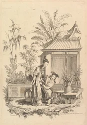 Chinoiserie scene with figures in a landscape, 18th century