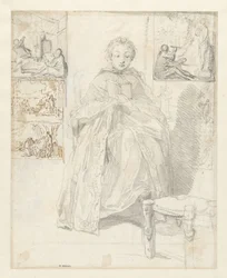 Study Sheet with a Reading Woman and Some Sketches