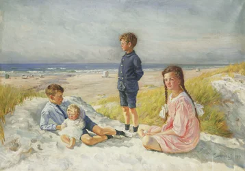 Erik, Else, Ove and Birthe Schultz on a Beach
