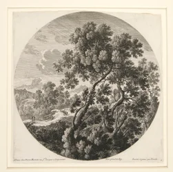 Landscape with Two Travelers and a Castle; and Herdsman, Sheep and Cattle in a Landscape, from a set of six landscapes
