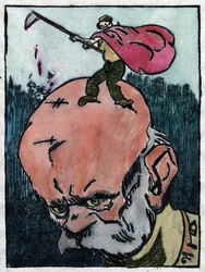 Franz Joseph I of Austria with on his head the death exclaiming What a tough head! 1915
