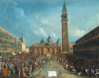 The Doge being carried triumphantly and scattering money in Piazza San Marco