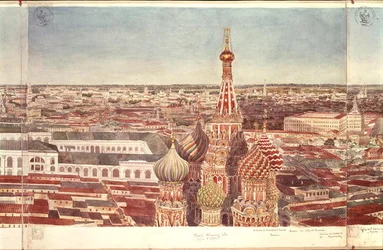 Panorama of Moscow, depicting St. Basils Cathedral, 1819