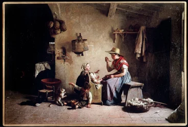 Feeding the Baby. Painting by Gaetano Chierici. Private Collection.