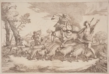 A Pastoral Journey with a Child in a Basket on Horseback