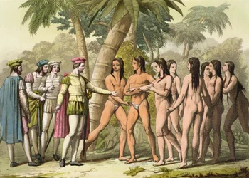 Christopher Columbus with Hernando Cortes Receiving a native American Girl as a Gift, from 