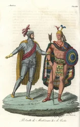 Hernan Cortes meeting Montezuma II in 1519