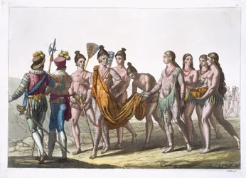 Native American Widows Approach their Chief for Permission to Remarry, Plate 57 from 