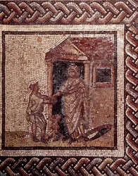 Gallo Roman Art: mosaic paving representing a rustic calendar. Celebration scene. End 2nd, beginning of 3rd century after JC. From Saint-Romain-en-Gal (Rhone)