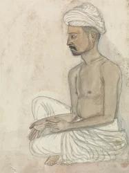 Barechested Man Sitting Crosslegged