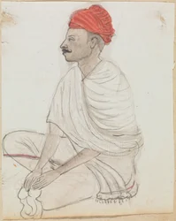 Man with a Red Turban Sitting Crosslegged