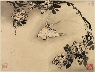 Flower-and-Bird Finger Painting from an Album of Ten Leaves