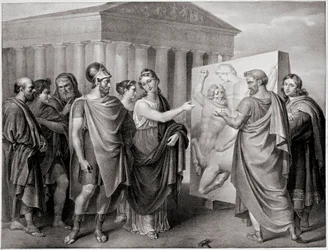 Athenian politician Pericles (495-429 BC) and Aspasia his companion direct Phidias