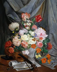 Still Life with Vase of Cut Flowers and Violin
