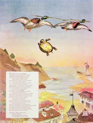 The Tortoise and The Two Ducks, from Fables by Jean de La Fontaine (1621-95), 1888