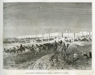 The walls of Meshed Ali are located in the mosque of Najaf (Iraq) and the pilgrims gather to celebrate Ali Ibn Abi Talib. Engraving by G. Vuillier, to illustrate the story La Syria d
