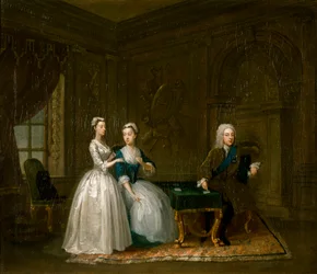 Portrait of John, 2nd Duke of Montagu, his Wife and their Younger Daughter, c1730