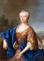 Portrait of Maria Amalia, standing three-quarter length, wearing an embroidered gown
