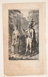 Illustration with Gentleman and Lady in Landscape