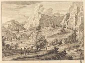 Mountainous Landscape with Figures and a Monastery
