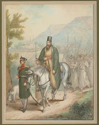 Russian Soldiers Accompanying a Priest on Horseback
