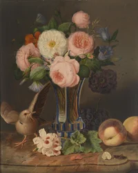 A Still Life with Flowers, a Bird, and a Grasshopper