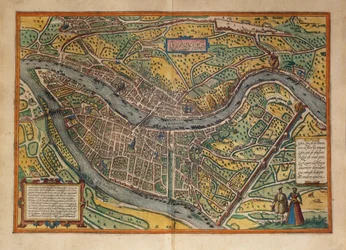 Map of Lyon, France from Civitates Orbis Terrarum