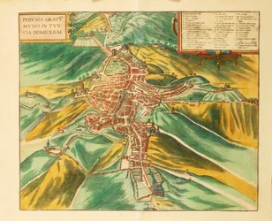 Map of Perugia from Civitates Orbis Terrarum by Georg Braun