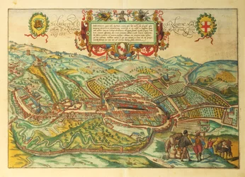 Map of Serravalle Scrivia, Piedmont Region from Civitates Orbis Terrarum by Georg Braun