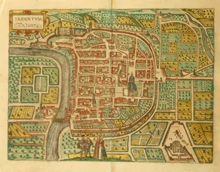 Map of Trento from Civitates Orbis Terrarum by Georg Braun
