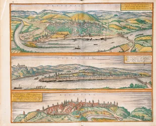 Map of Trier, Koblenz and Rothenburg ob der Tauber from Civitates Orbis Terrarum