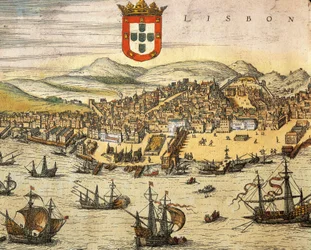 Map of City of Lisbon, from Civitates Orbis Terrarum by Georg Braun and Franz Hogenberg, engraving