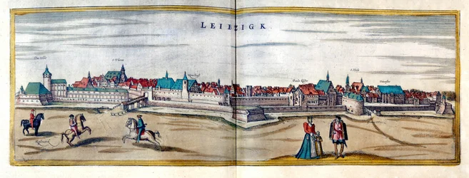 View of the City of Leipzig in Germany. Engraving from the Atlas of 