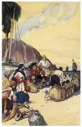 The pirate Henry Morgan shares the treasure of the Maracaibo Illustration from 