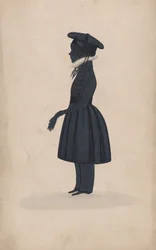 Silhouette of an unknown young boy, full length to the left