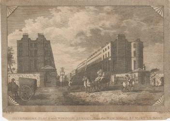 Devonshire Place and Wimpole Street, from the New Road, St. Mary Le Bone