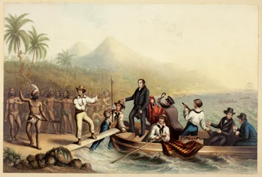 The Reception of the Rev. J. Williams, at Tanna in the South Seas, the Day Before He was Massacred, from Two Specimens