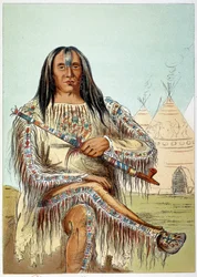 American Indians: Portrait of a leader of the Blackfoot tribe (Blackfeet) age about 50. Illustration by George Catlin