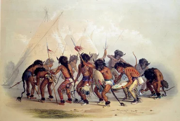 Indians of America Doing the Buffalo Dance. Lithograph by George Catlin
